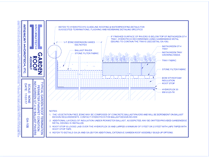 Garden Roof Assembly: Typical Garden Roof Termination – Perimeter Parapet Condition Instagreen GT-4 - Ballast Pavers ( GA-10B )