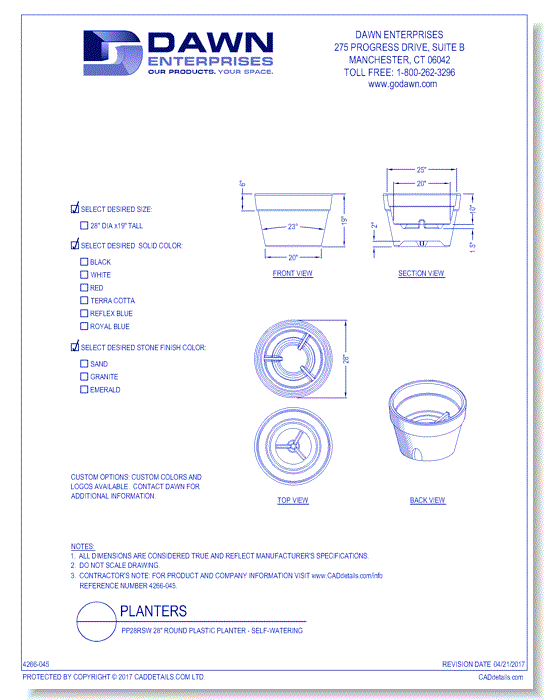 PP27RSW: 27" Round Aqueous Self-Watering Planter