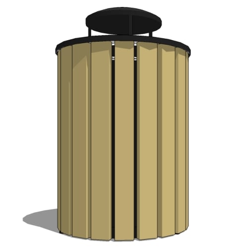 Model AV2-3001: Avondale Top Opening Receptacle - Wood Slat or Recycled Plastic, 36 Gal., Surface Mount, Dome Top