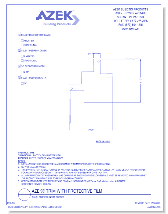 Quick Corner® - AZEK Building Products - CADdetails