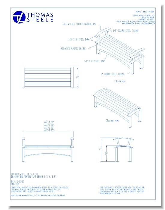 Ashton™ Flat Bench: 4 Ft. Recycled Plastic