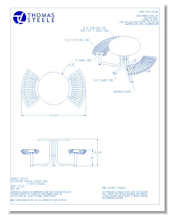 Carnival™ Curved Tables: 4 Seat, 2 Curved Benches