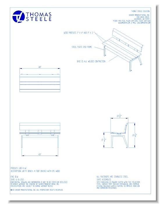 Lofty™ Backed Bench: 4 Ft. Wood IPE