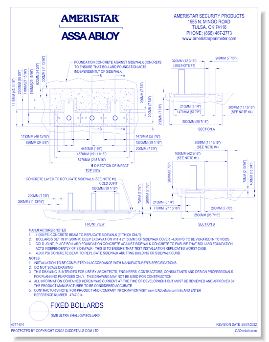 Fixed Bollards - Ameristar Security Products - CADdetails