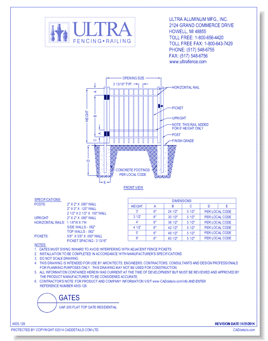 UAF-200 Flat Top Gate Residential