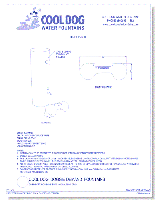 DL-BDB-CRT: Dog Bone Bowl - Heavy, Slow Drain