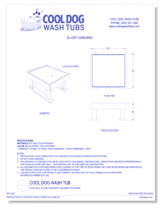 Cool Dog DL-DWT-GRM-RPW: Grooming Platform