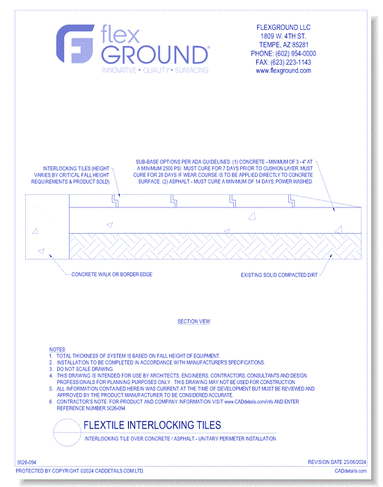 Interlocking Tile Over Concrete / Asphalt - Unitary Perimeter Installation