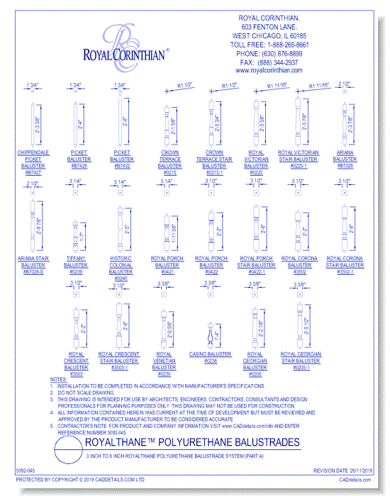 3 Inch to 6 Inch RoyalThane Polyurethane Balustrade System (Part A)