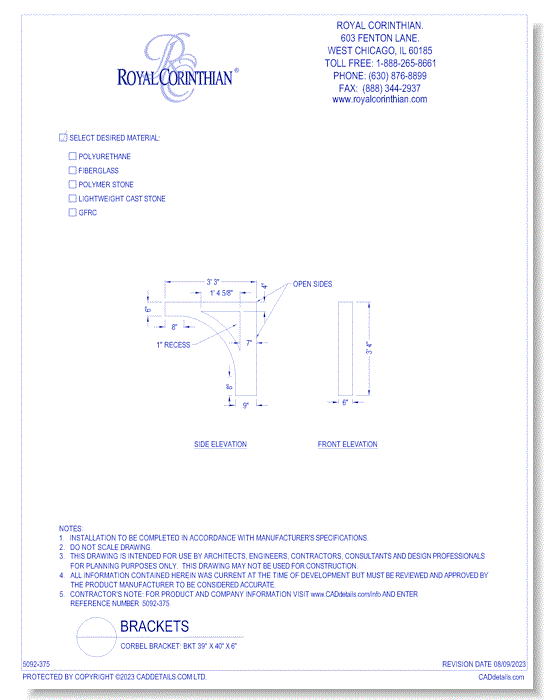 Corbel Bracket: BKT 39" x 40" x 6"