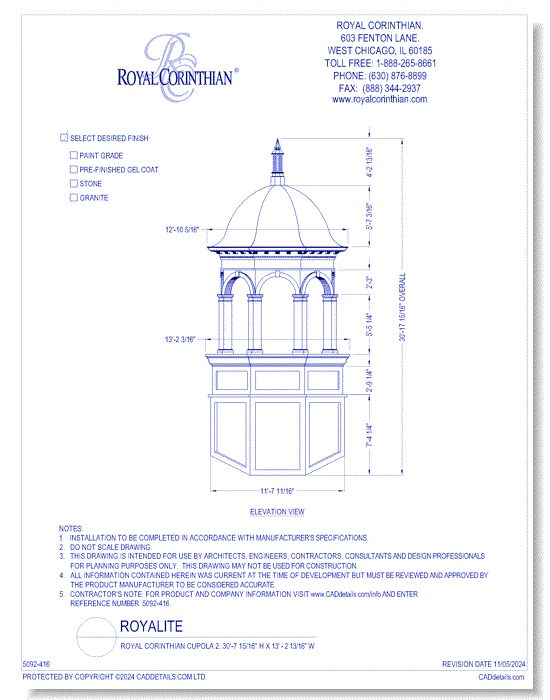 RoyaLite™ Fiberglass Cupolas: Royal Corinthian Cupola 2
