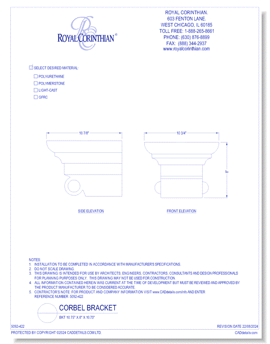 Corbel Bracket: BKT 10.75" x 8" x 10.75"