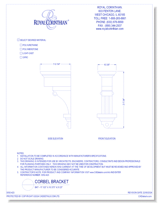 Corbel Bracket: BKT 17.125" x 10.375" x 31.25"