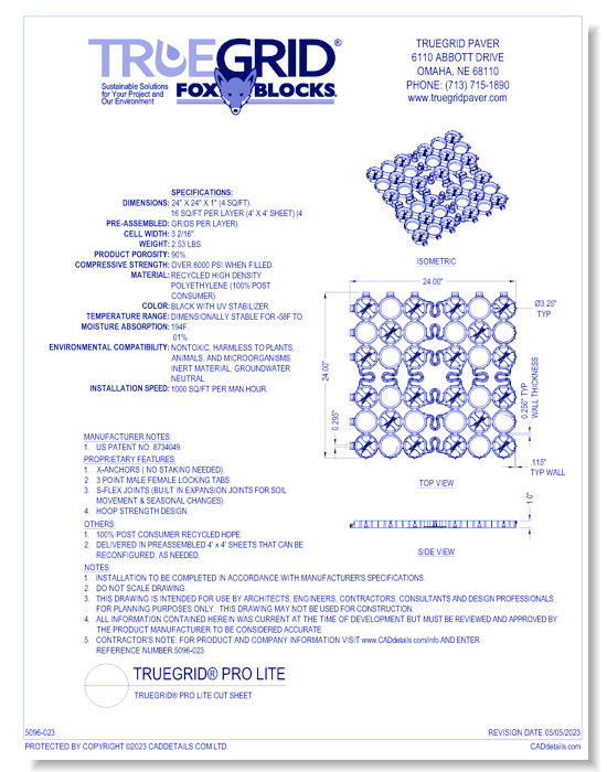 TRUEGRID® PRO LITE Cut Sheet - TRUEGRID PAVER - CADdetails