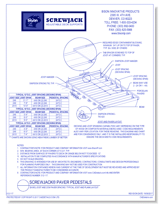 (B-065) Joist and 2cm Paver Spacing: Typical Joist and Plank Layout