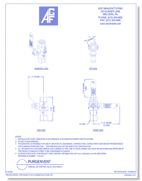 Manual Air Venting Valve, 7910MAV