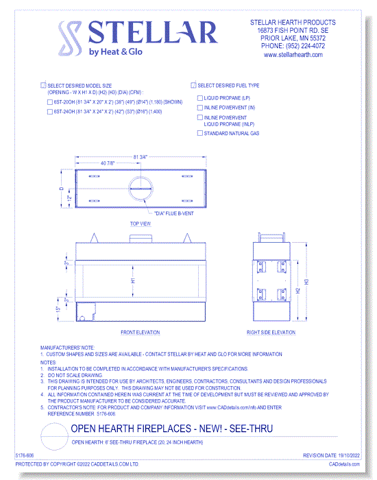 Open Hearth: 6' See-Thru Fireplace (20, 24 Inch Glass Heights)