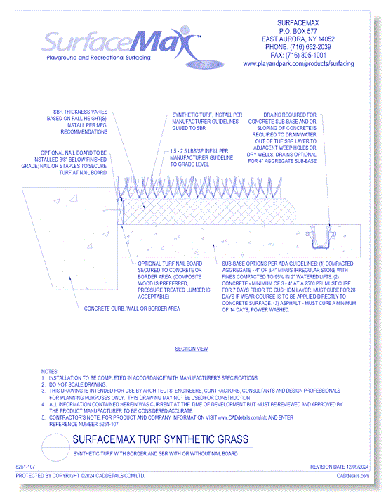 Synthetic Turf with Border and SBR with or without Nail Board