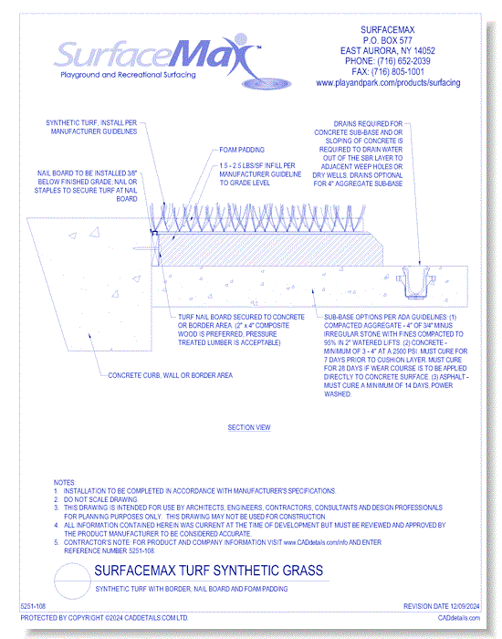 Synthetic Turf with Border, Nail Board and Foam Padding