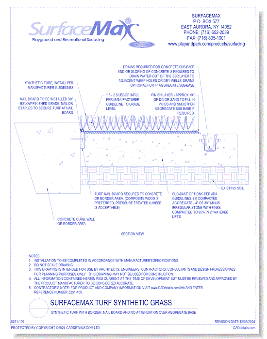 Synthetic Turf with Border, Nail Board and No Attenuation over Aggregate Base