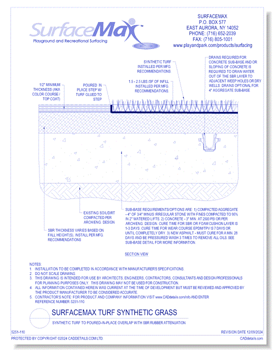 Synthetic Turf to Poured-in-Place Overlap with SBR Rubber Attenuation