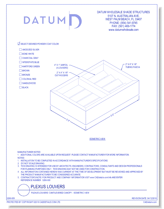 Plexus Louvers: Cantilevered Canopy - Isometric View