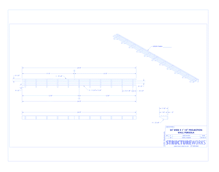 Fiberglass Wall Pergola: 24' W x 1' 10" P Fiberglass Wall Pergola