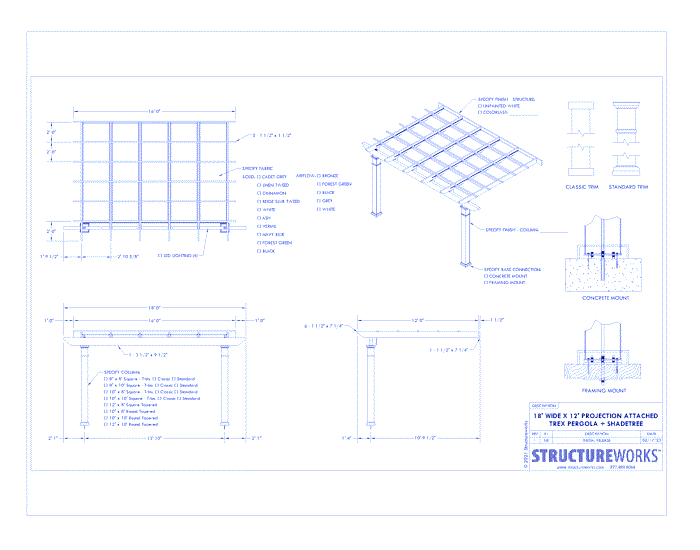 Trex Pergola + ShadeTree: 18' W x 12' P Attached Trex Pergola + ShadeTree Canopy