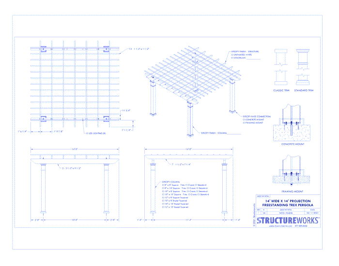 Trex Pergola: 14' W x 14' P Freestanding Trex Pergola