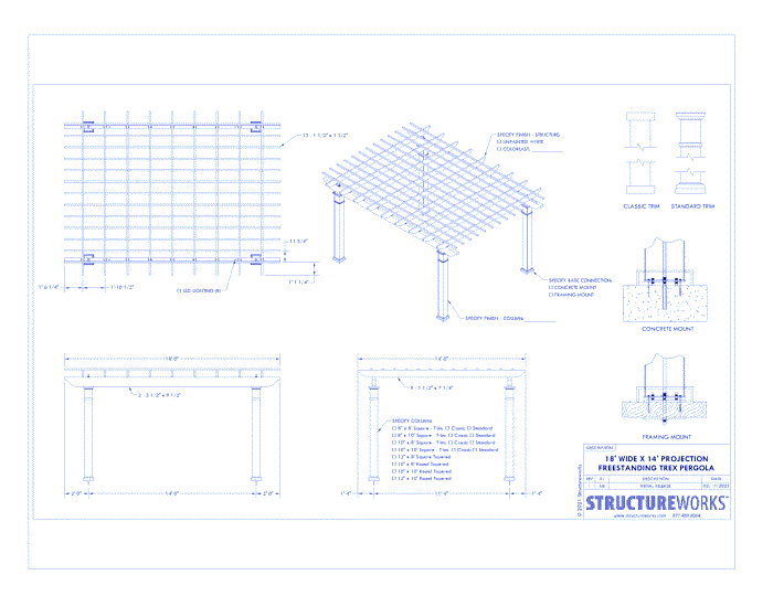 Trex Pergola: 18' W x 14' P Freestanding Trex Pergola