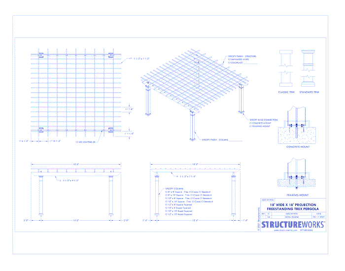 Trex Pergola: 18' W x 18' P Freestanding Trex Pergola