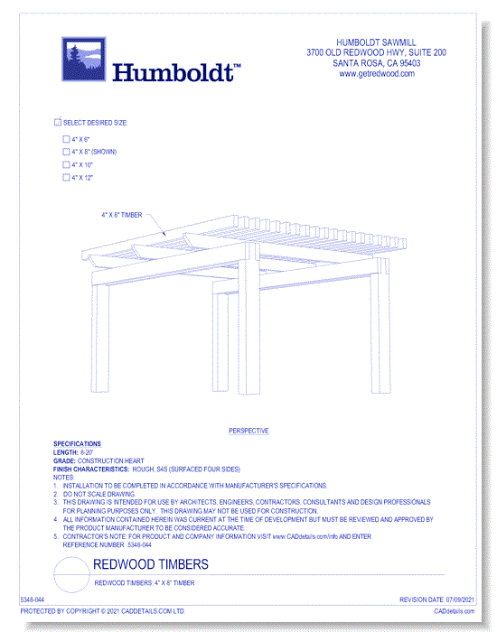 Redwood Timbers: 4” x 8” Timber