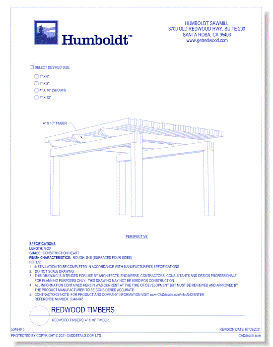 Redwood Timbers: 4” x 10” Timber