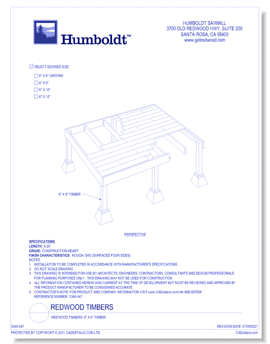 Redwood Timbers: 6” x 6” Timber