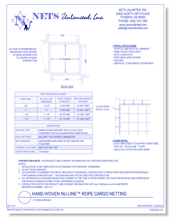 NU-Line 10'' Mesh Cargo Netting