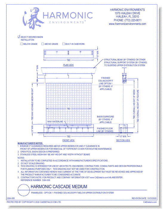 Harmonic Cascade Medium: Frameless - Option 1: Finished Ceiling/Soffit Below Upper Distribution System