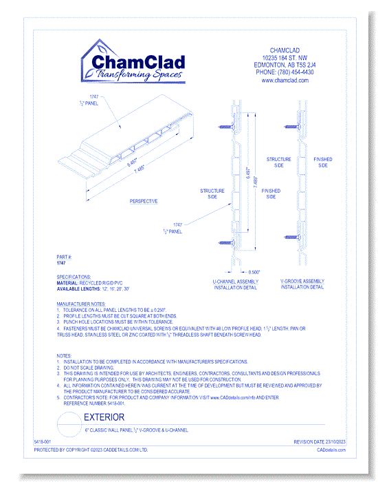 6" Classic Wall Panel 1/2" V-Groove & U-Channel