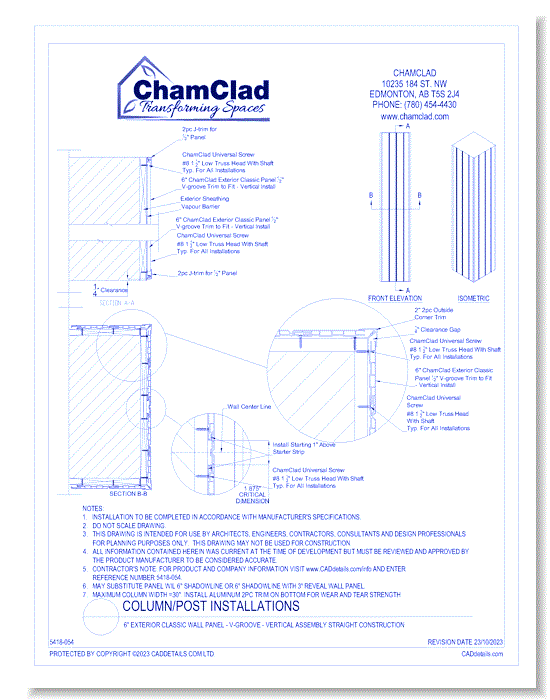 6" Exterior Classic Wall Panel - V-Groove - Vertical Assembly Straight Construction