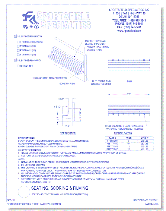 Polyboard: Two Tier Wall Mounted Bench (PTBTTWM)