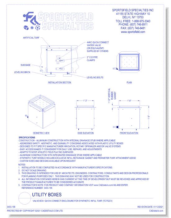 Valve Box: Quick Connect Enclosure for Synthetic Infill Turf (TCITQCV)