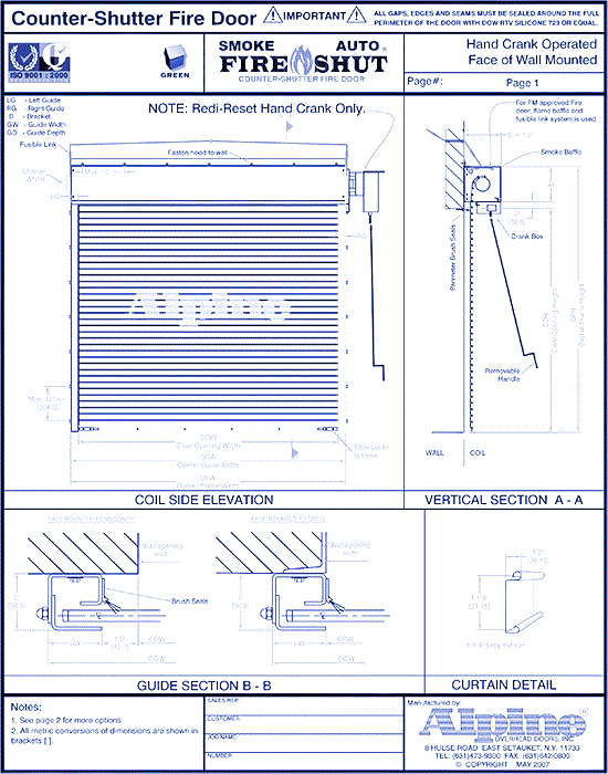 Auto Smoke Fire-Shut® Face Mounted to Steel: Hand Crank Operation