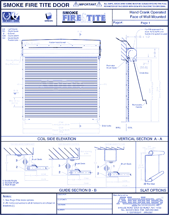 Smoke Fire-Tite® Face Mounted to Masonry: Hand Crank Operation