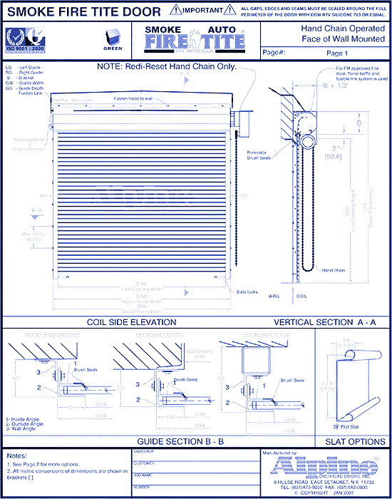 Auto Smoke Fire-Tite® Face Mounted to Masonry: Hand Chain Operation