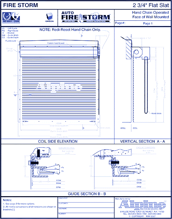 Auto Fire-Storm® Face Mounted to Masonry: Hand Chain Operation