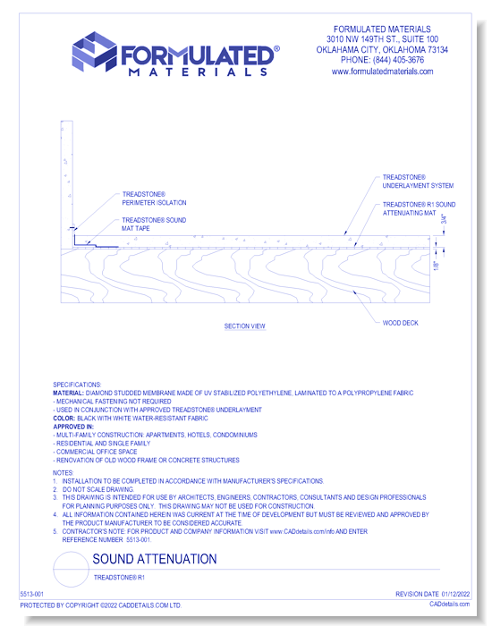 Sound Attenuation: Treadstone® R1 - Formulated Materials - CADdetails