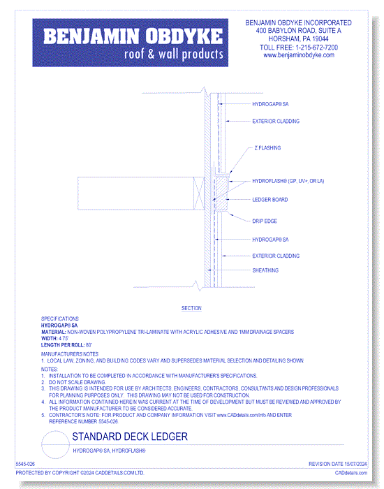 Standard Deck Ledger: HydroGap® SA, HydroFlash®