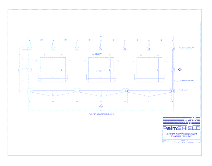 Louvered Triple Bay Dumpster Enclosures: Standard Triple Bay Plan View