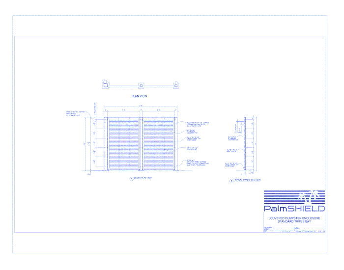 Louvered Triple Bay Dumpster Enclosures: Standard Triple Bay Side Elevation