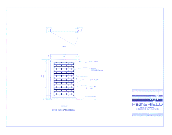 Faux Brick Screening: Faux Brick Panel Single Swing Gate Elevation