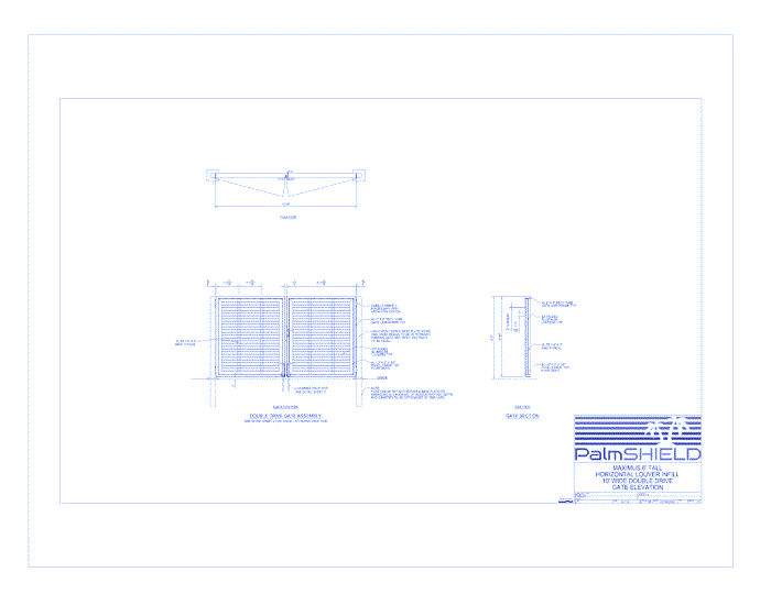 Maximus Horizontal Louver Swing Gates: 6' Tall Horizontal Louver Infill 10' Wide Double Drive Gate Elevation